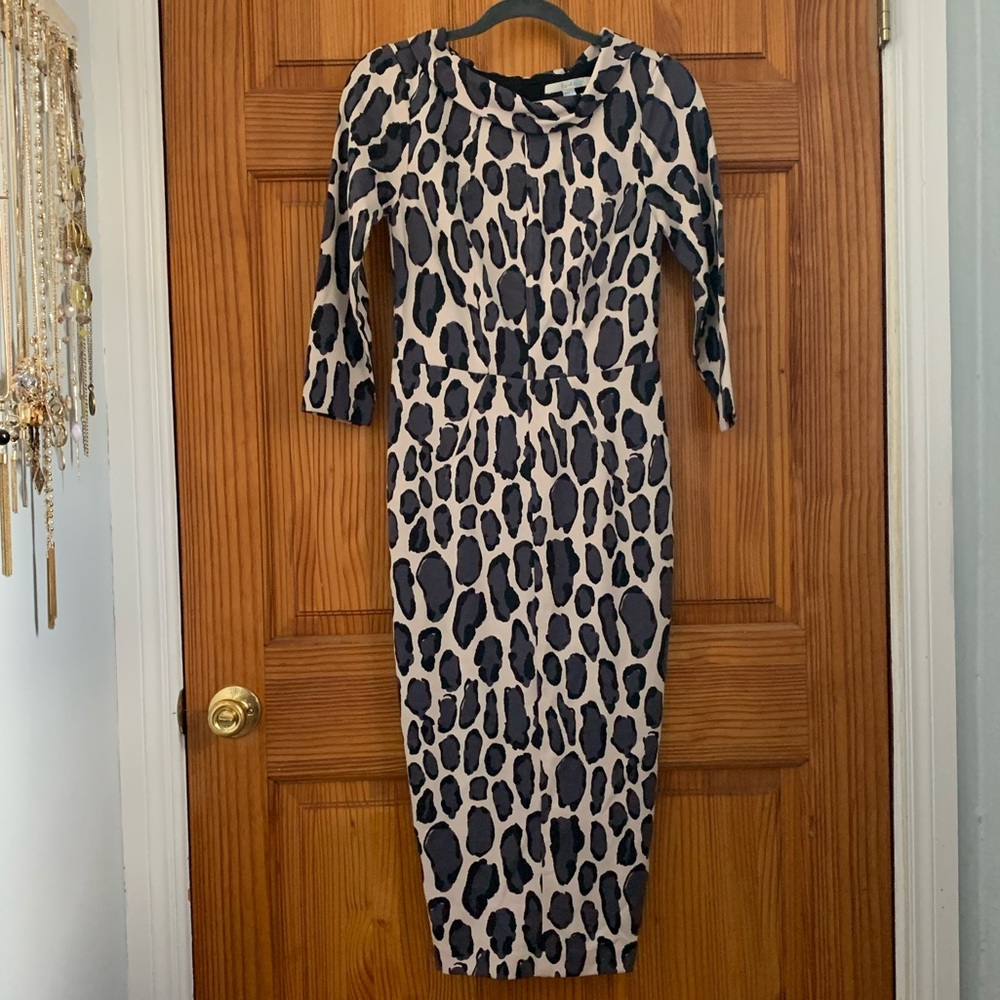 Boden Leopard Sheath MIDI Length Dress, US 4, NWOT